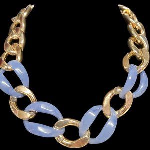 Sugarfix Gold Tone Smokey Blue Chunky Chain Link Choker Statement Necklace